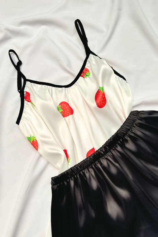 ست ساتن تاپ شورتک توت فرنگی