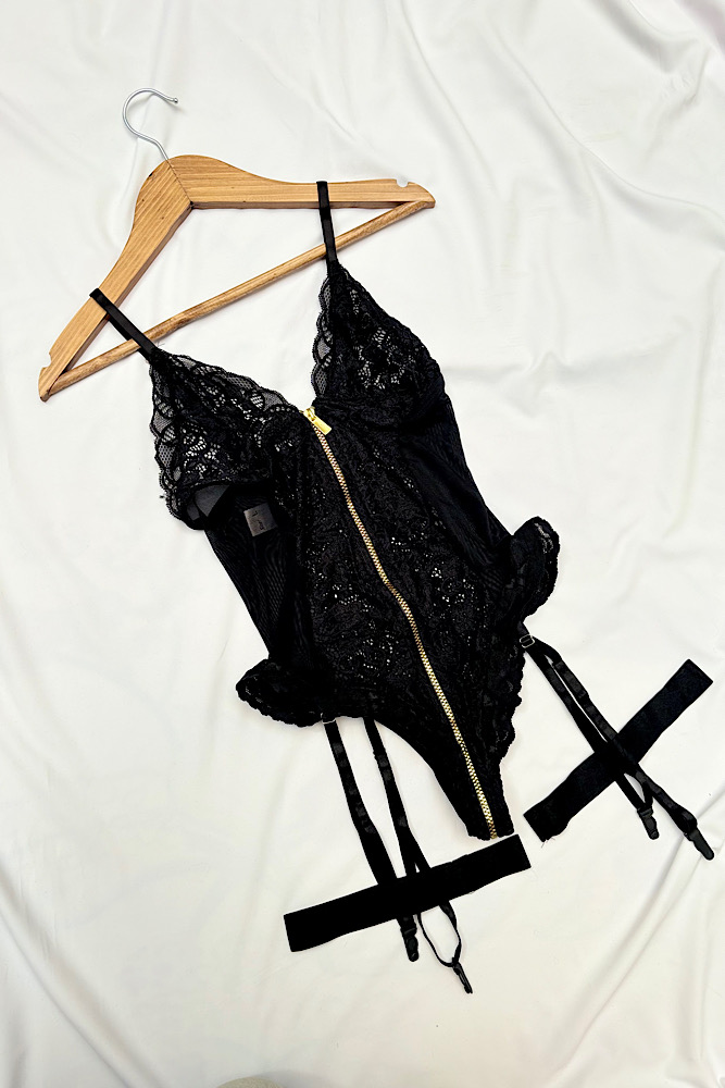 بادی فانتزی زنانه ژیپ دار توری