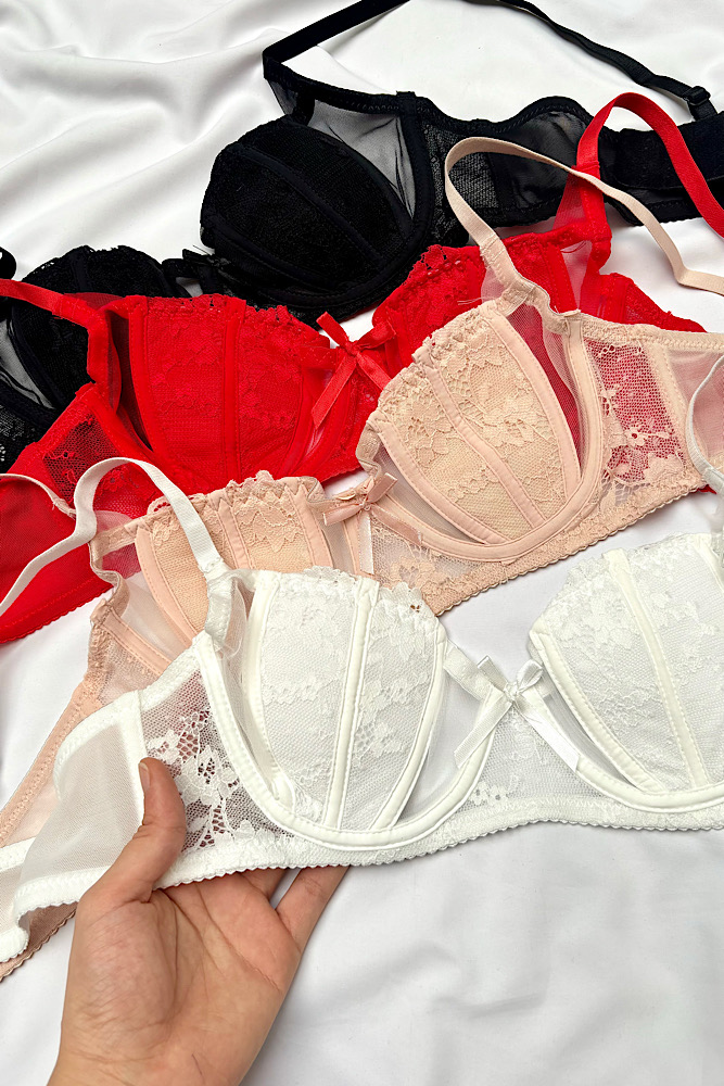 ست سوتین شرت دانتل و فنردار توری